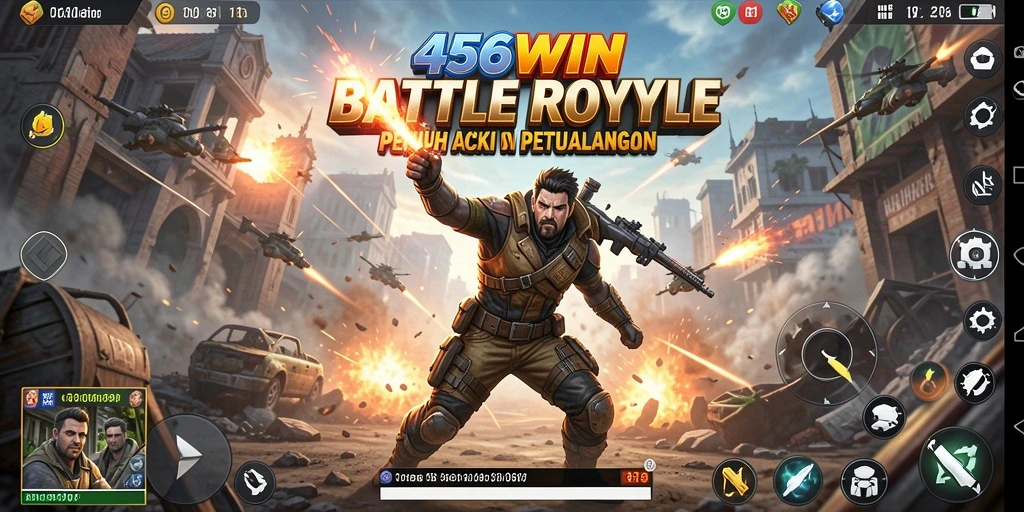 Tampilan gameplay menegangkan dalam 456WIN yang memperlihatkan aksi Battle Royale.