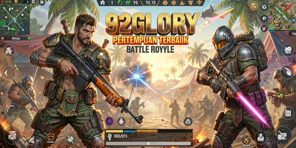 Tampilan screenshot utama 92GLORY menampilkan aksi seru dalam Battle Royale.