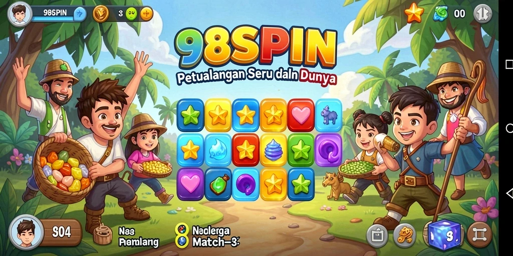 Tampilan gameplay seru dengan kombinasi permata di 98SPIN.