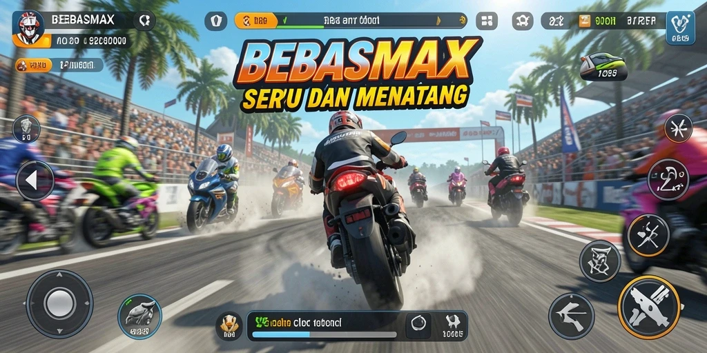 Tampilan gameplay BEBASMAX yang menegangkan di trek balap.