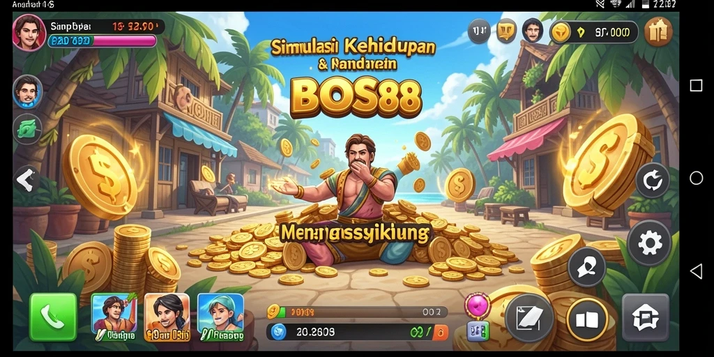Screenshot gameplay BOS88 menampilkan karakter dalam aktivitas sehari-hari.