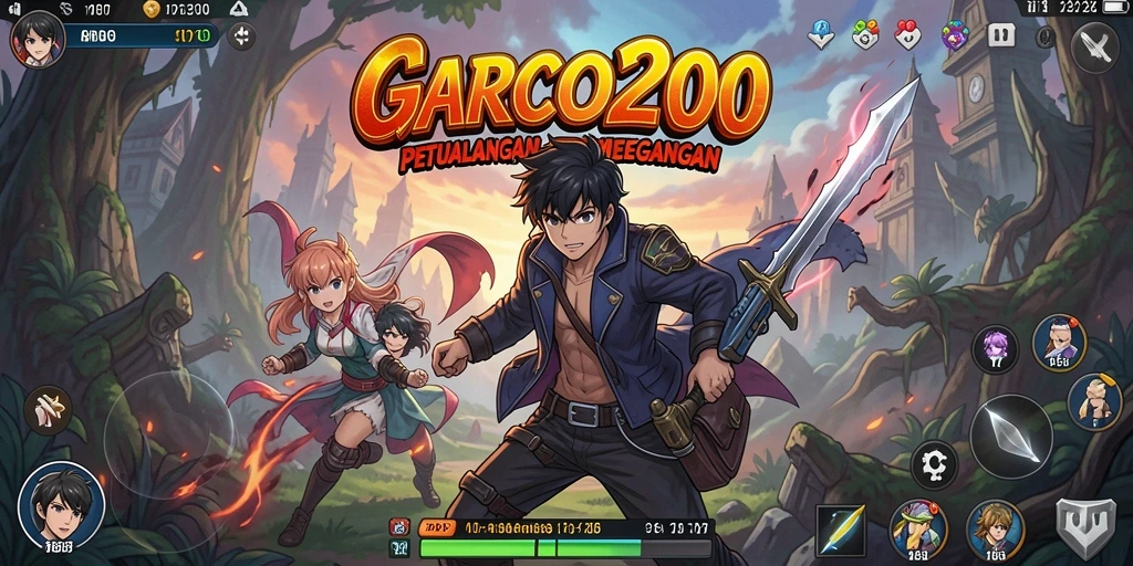 Tampilan gameplay GARCO200 yang dinamis dan penuh warna.