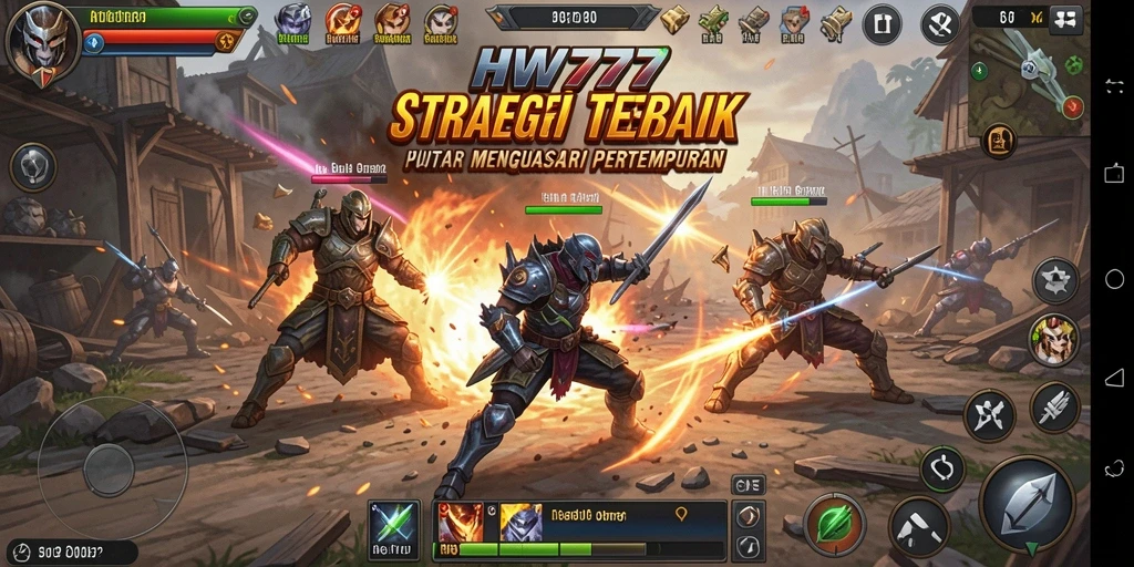 Screenshot gameplay HW777 yang menunjukkan pertarungan strategi yang intens.