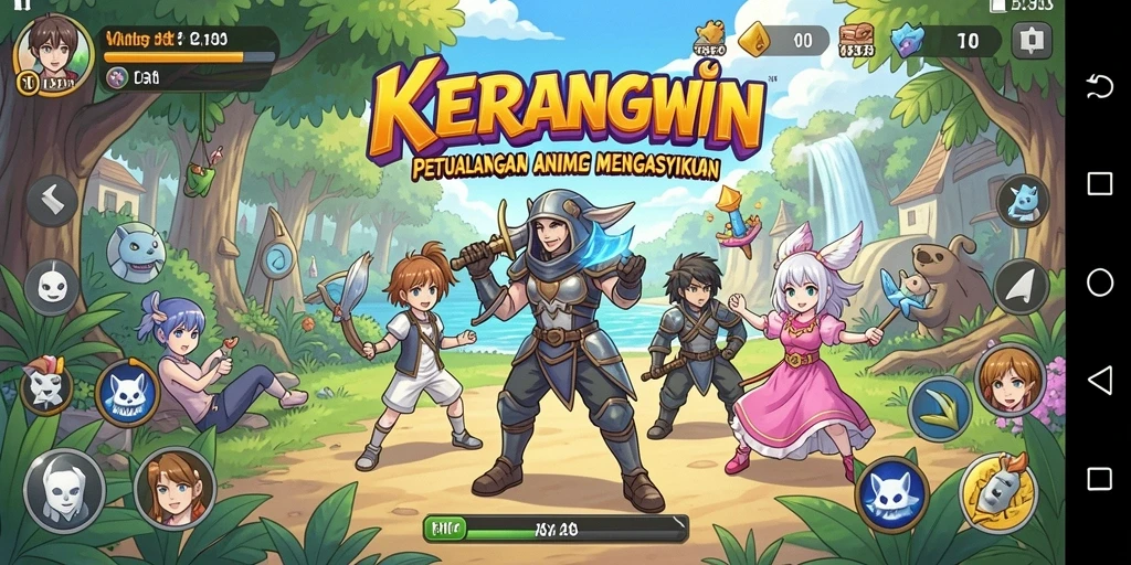 Tampilan gameplay KERANGWIN yang penuh aksi dan warna.