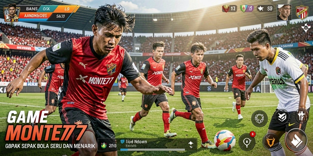 Tampilan gameplay seru dari MONTE77 saat mencetak gol.