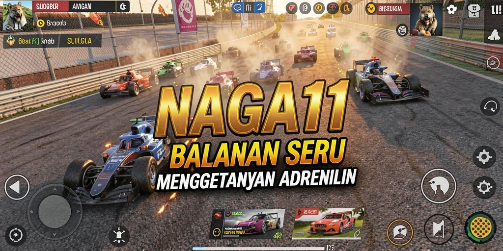Tampilan gameplay balapan yang mendebarkan dan penuh aksi di NAGA11.