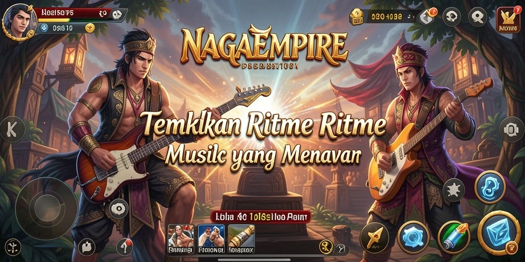Screenshot gameplay NAGAEMPIRE menampilkan interaksi musik yang seru.