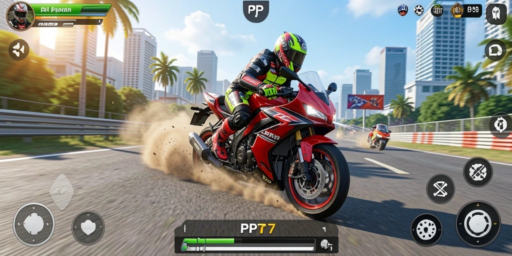 Tampilan gameplay seru dari balapan motor di PP7.