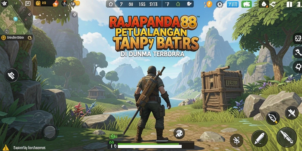 Tangkapan layar gameplay <strong>RAJAPANDA88</strong> menampilkan eksplorasi dunia terbuka yang luas.