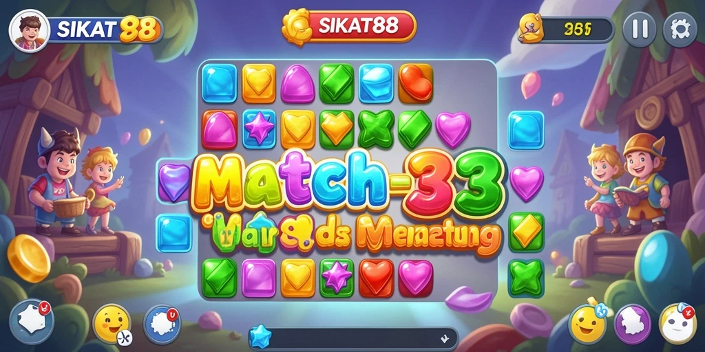 Screenshot gameplay SIKAT88 memperlihatkan keseruan mencocokkan objek warna-warni.