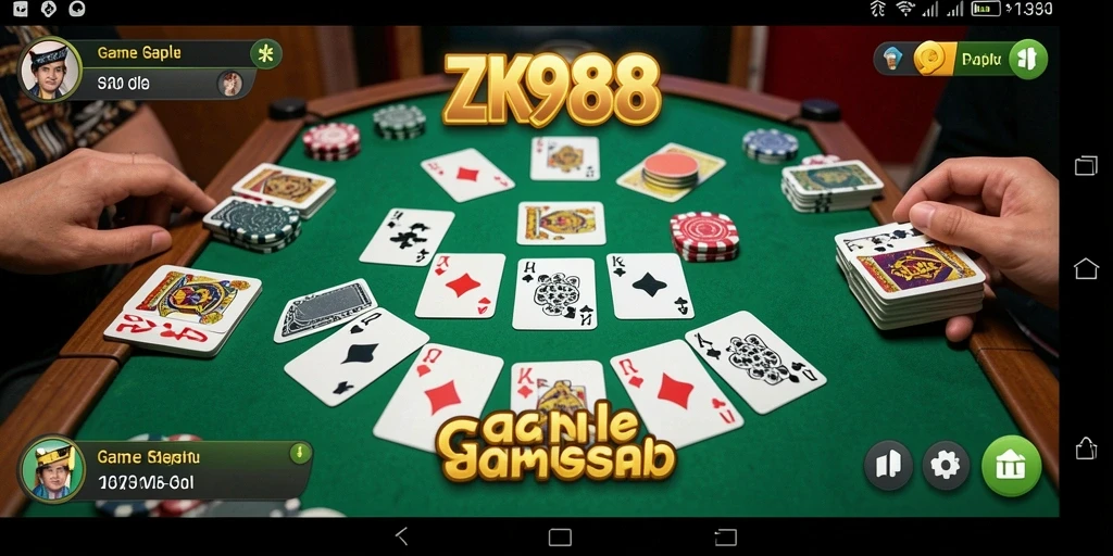 Gameplay ZK988 menunjukkan keseruan bermain Gaple dengan grafis menarik.