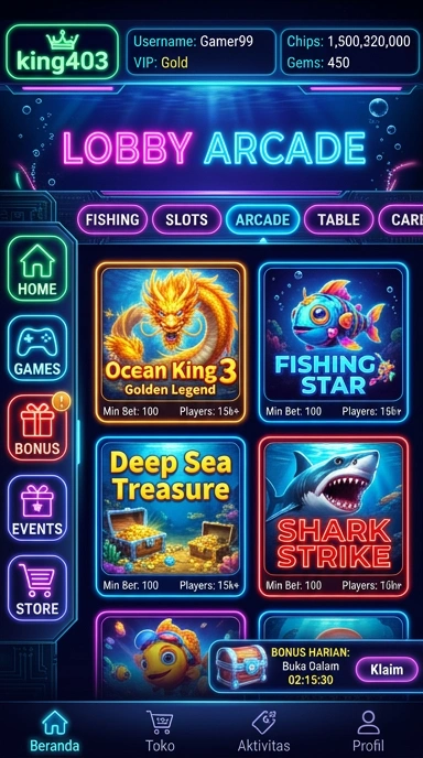Tampilan aplikasi king403 di perangkat Android.